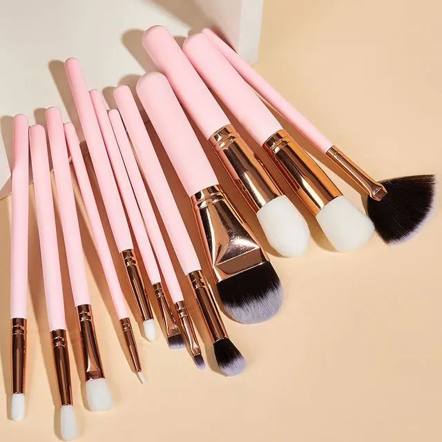 14 Pcs Makeup Brushes Set - Pink Golden